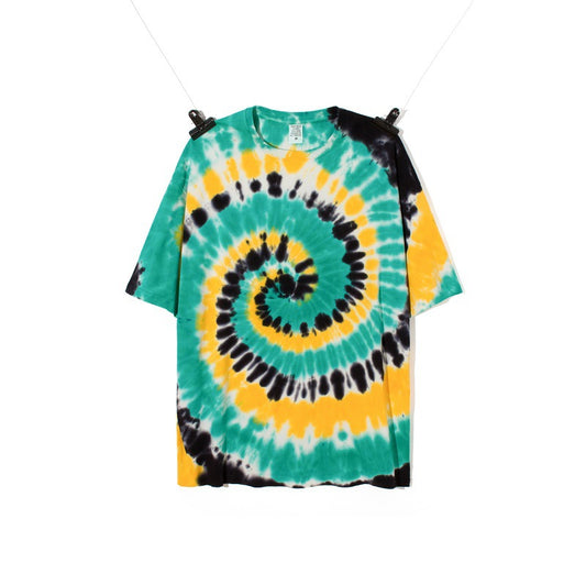 Tie die shirt with green black yellow 